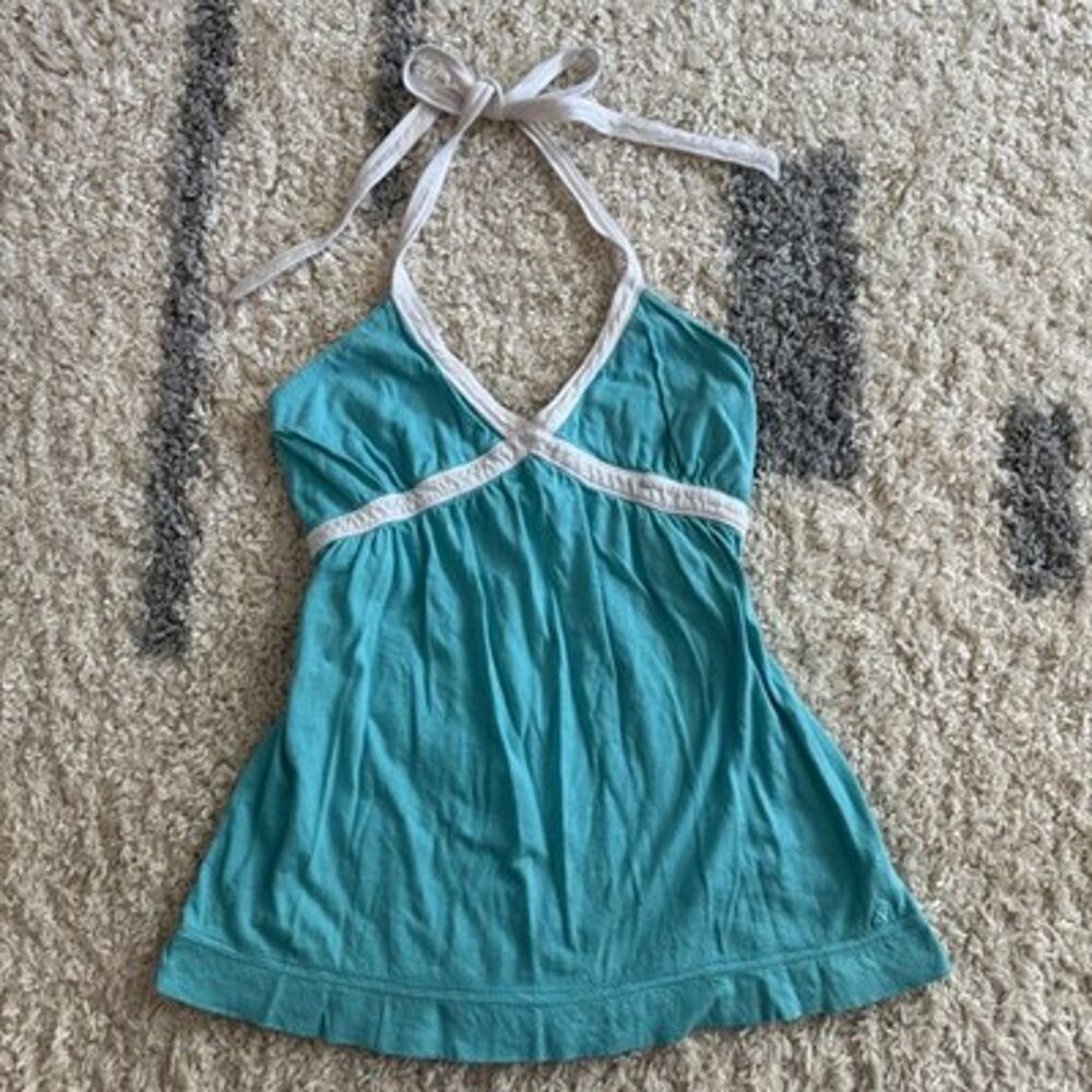 Y2K Aeropostale Babydoll Sleeveless Top Halter Neck Medium Tank Top Teal White